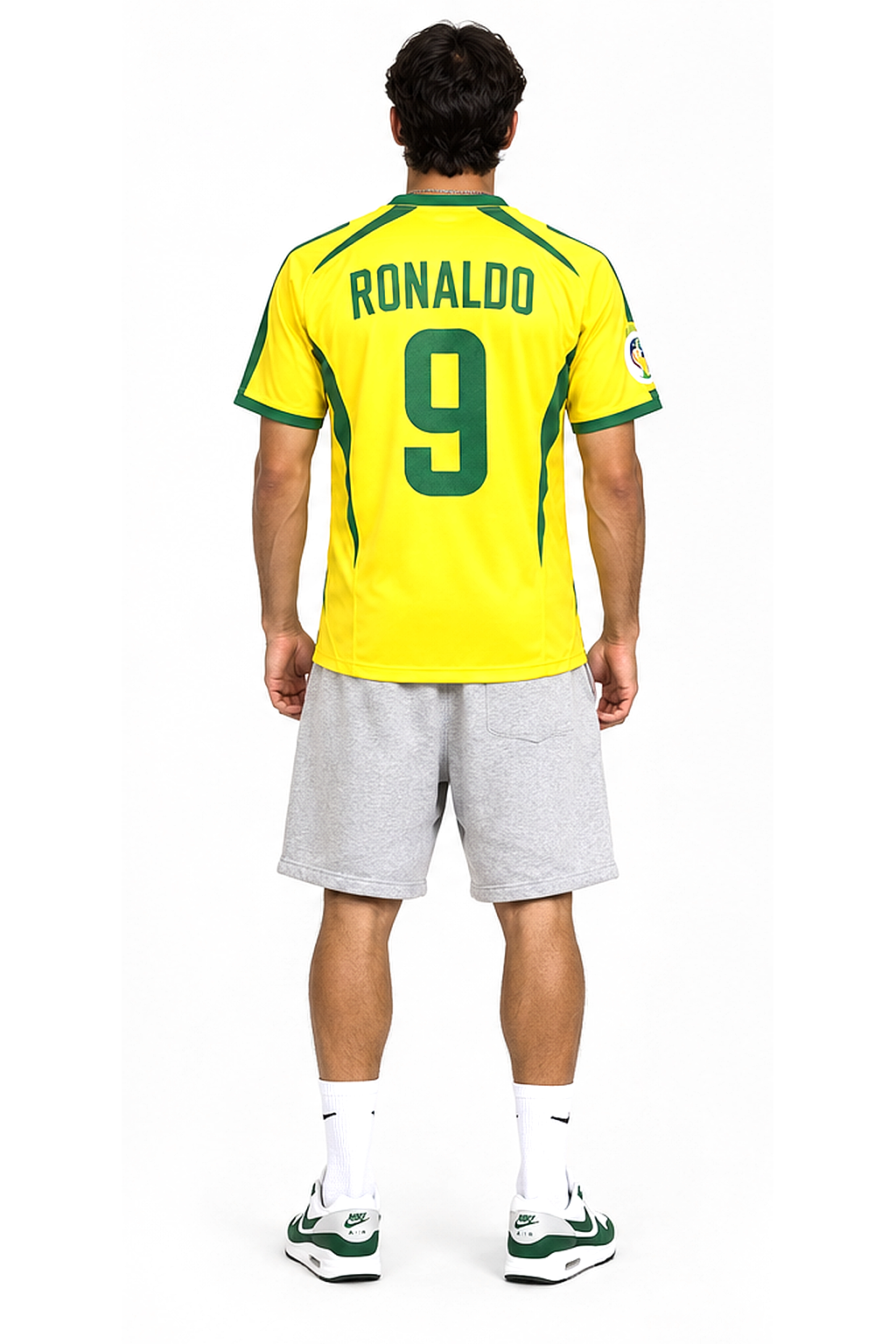 Brazil Home Retro Jersey 2002 – Ronaldo 9 — worn, back